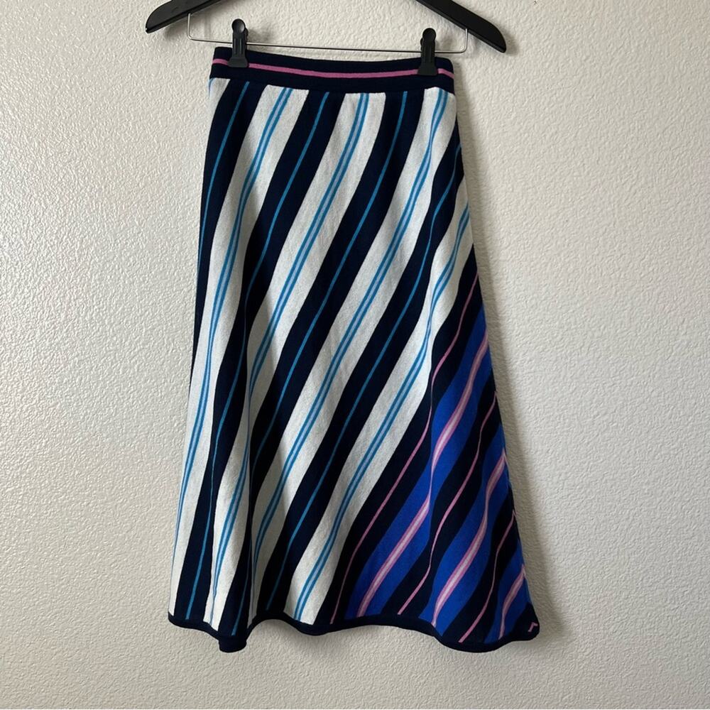 J Crew Merino wool A-line skirt diagonal stripe midi blue white black pink L3136 - Picture 3 of 6